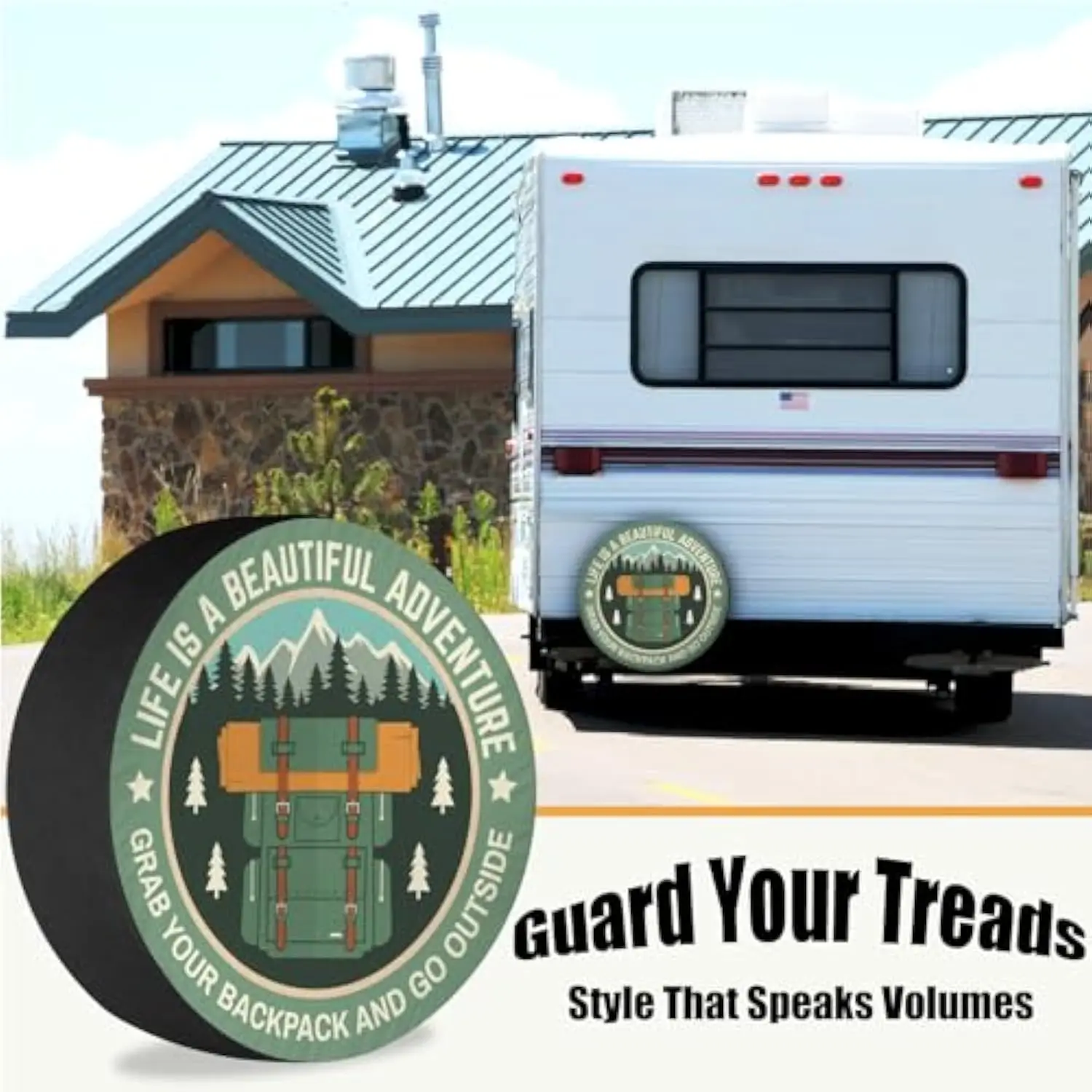 Life is a Beautiful Adventure Backpack Tire Cover Weatherproof Spare Tire Cover for Trailer RV SUV Camping