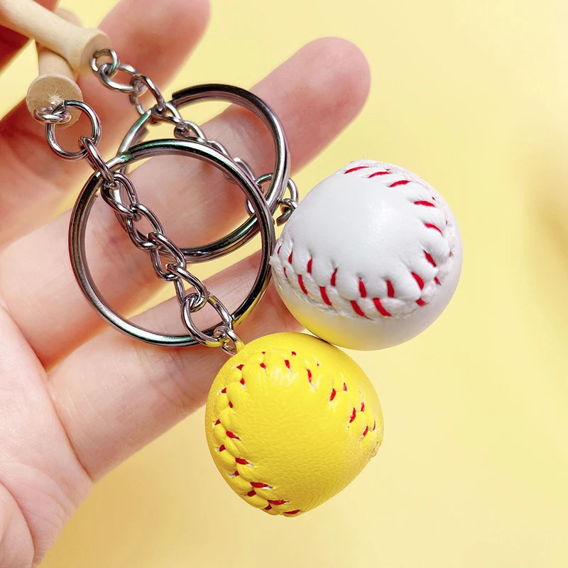 1pc Baseball Keychain Mini Wooden Bat Ball Keyring For Sports Ball Match Games Key Ring Business Baseball Gifts Sport Key Chain