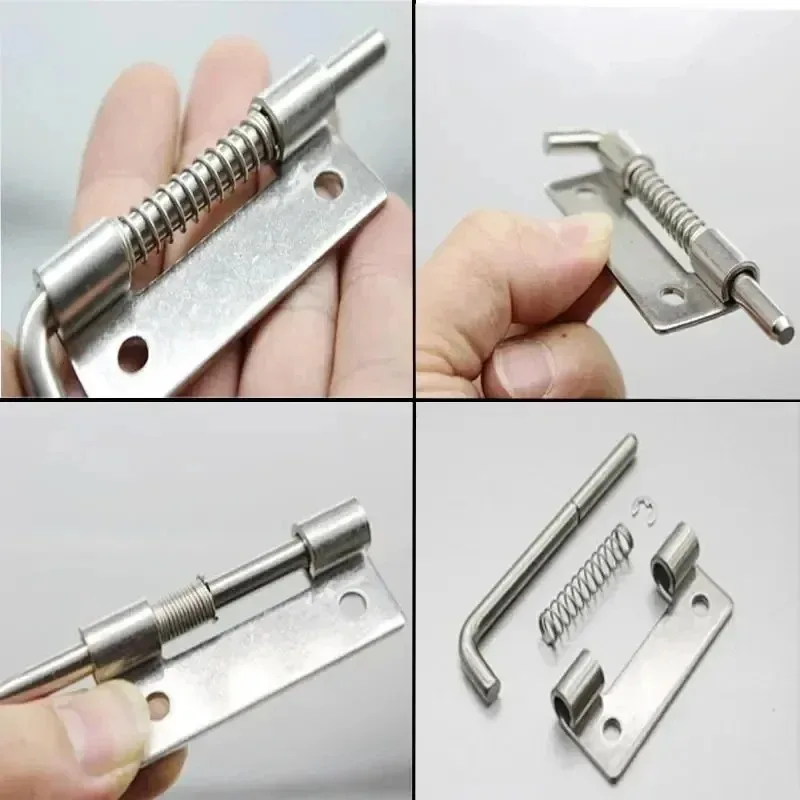 2PCS Spring Loaded Latch Pin 304 Stainless Steel Silver Window Cabinet Hinges Security Door Bolt Latch For Household Hardware