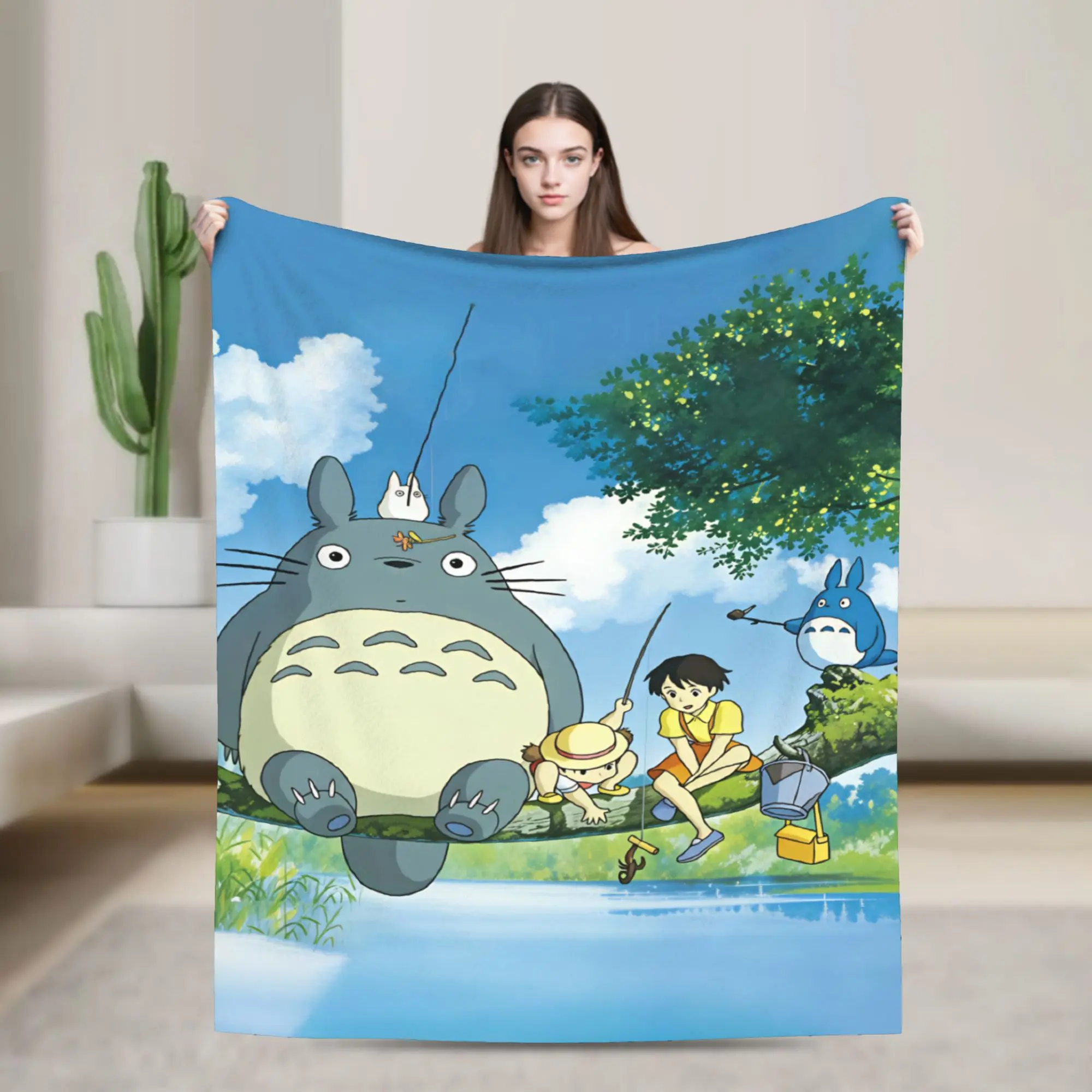 Totoro Flannel Blanket  Soft Throw Blanket for Outdoor Travel Fluffy Bedspread Sofa Bed Cover