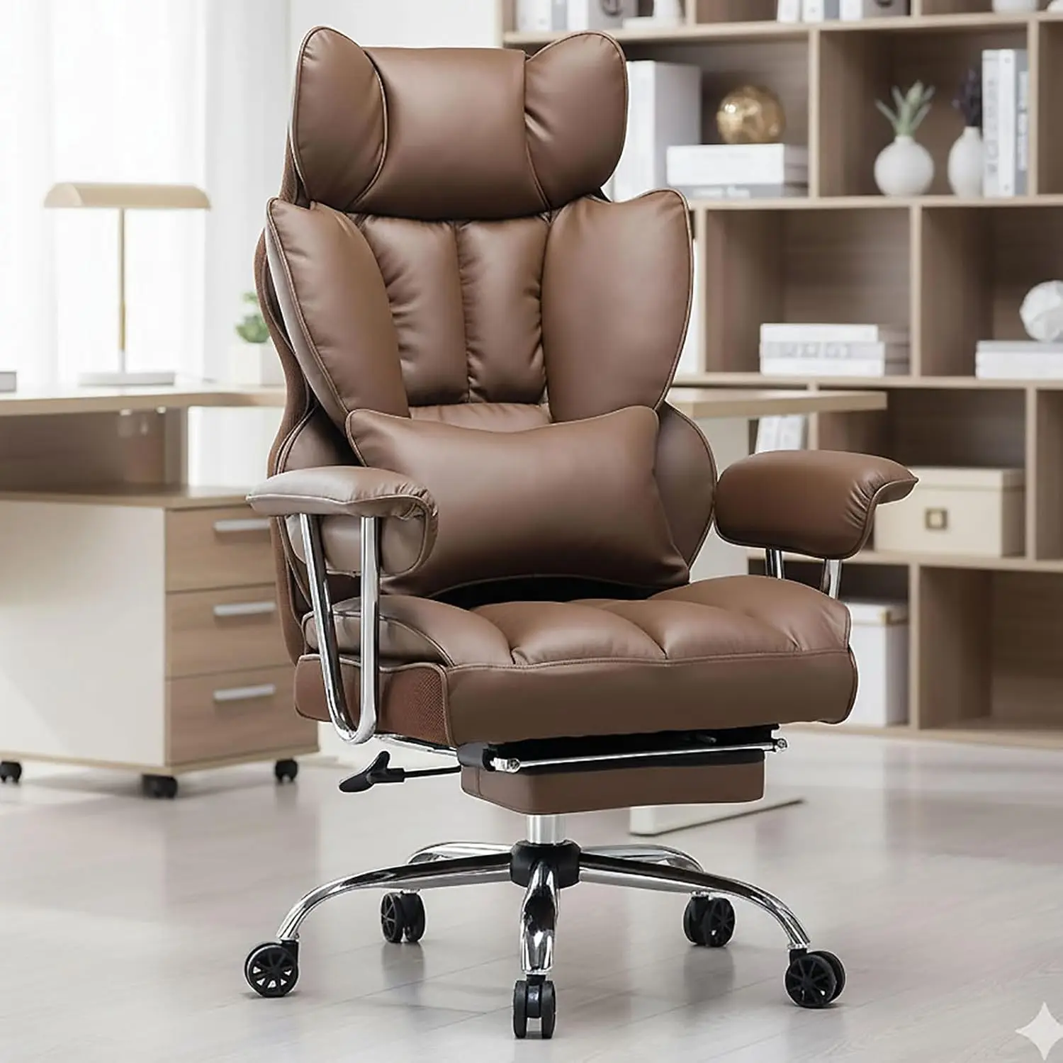 

Big & Tall Office Chair 400lbs - PU Leather Executive Chair with Lumbar Support & Leg Rest, Brown