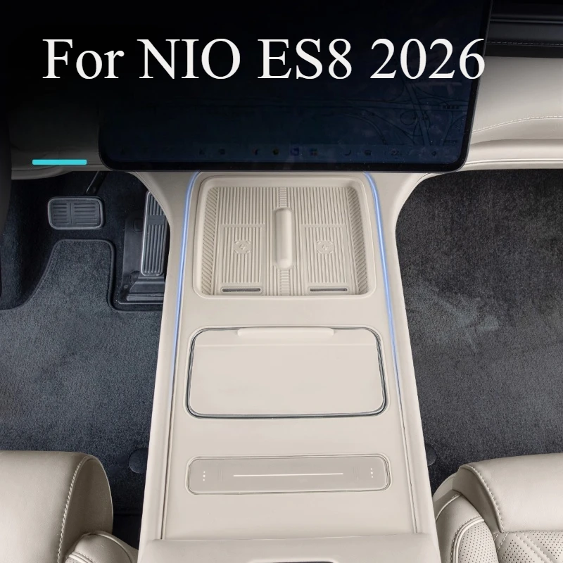 

For NIO ES8 2026 Center Console Wireless Charging Pad & Cup Holder Inserts Set | Non-Slip Silicone Mat with Phone Gripper
