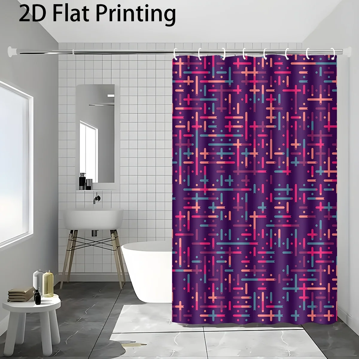 

Modern Geometric Pattern Shower Curtain Waterproof Luxury Bathroom Decor Pink Blue Purple Abstract 180x200cm Shower Curtain