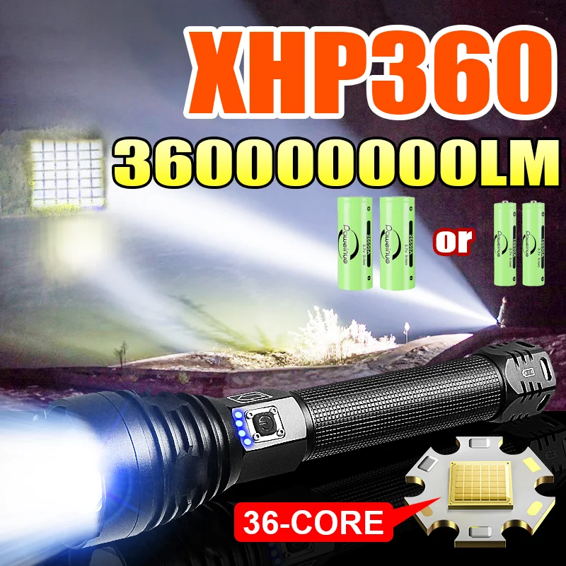 

2025 XHP360 High Power LED Flashlight USB Rechargeable LED Flashlight Super Powerful Flashlights Tactical Lantern Camping Torch