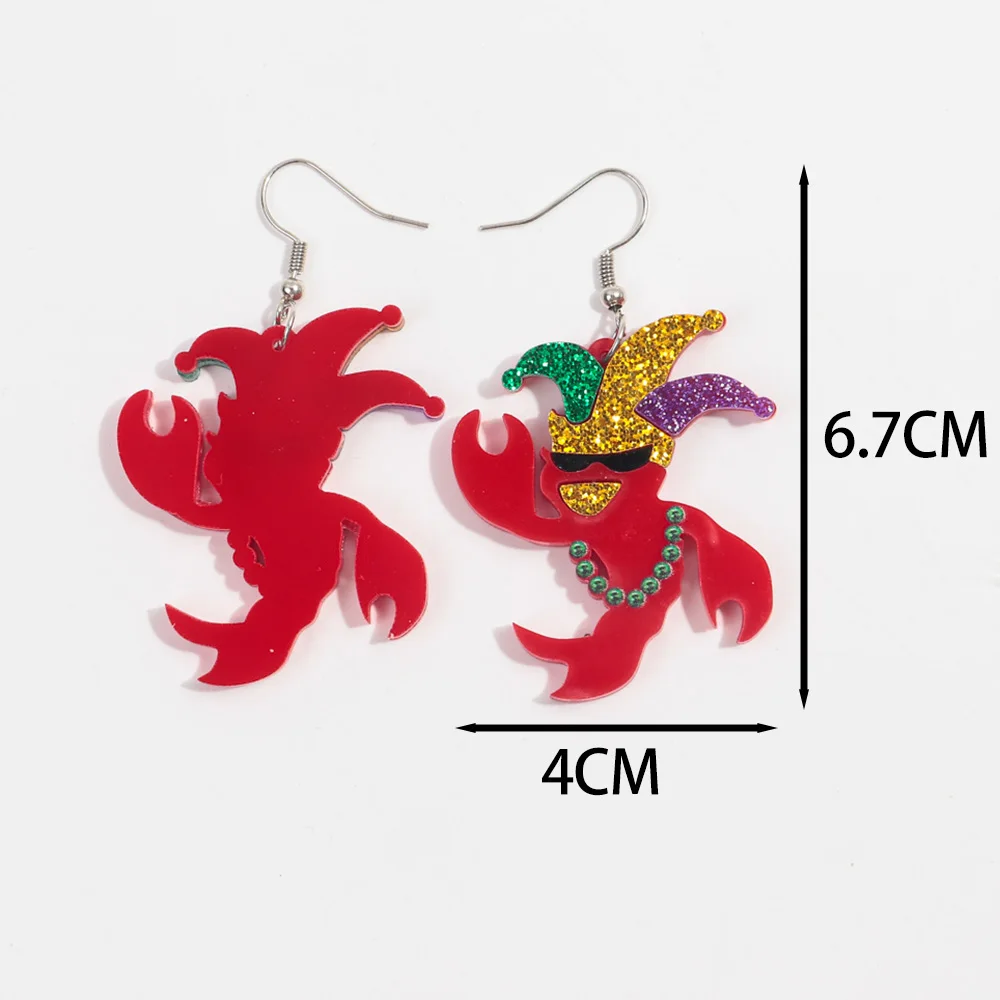 Funny MARDI GRAS Acrylic Earrings for Women Glitter Hat Sunglasses Lobster Clown Crocodile Drop Earring Party Jewelry Gifts