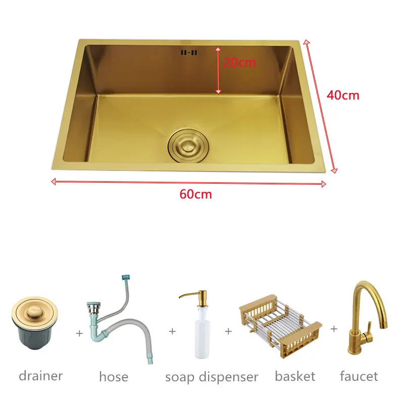 Gouden Gootsteen 304 Roestvrijstalen Wastafels Boven De Toonbank Of Undermount Installatie Enkele Kleine Staaf Gouden Wastafel
