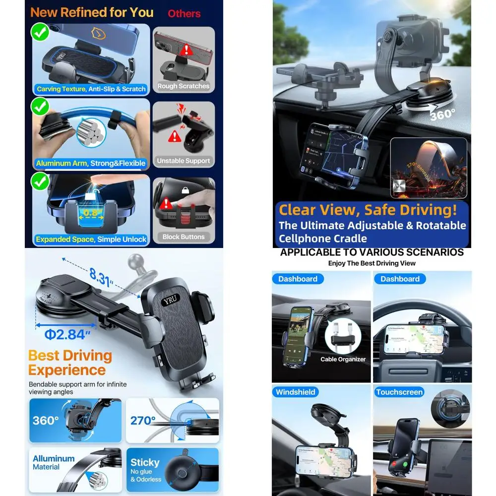 

Гибкий регулируемый держатель для телефона в автомобиль для iPhone 17-14 Pro Max, внедорожников и пикапов, черный