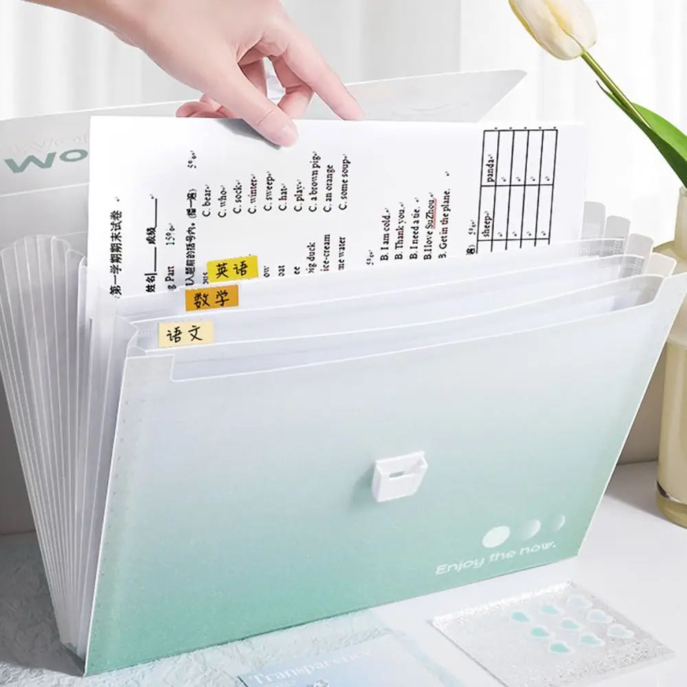12 Pockets A4 File Folder Simple Portable Gradient Color File Organizer PP Test Paper Storage Envelope Folder Gift