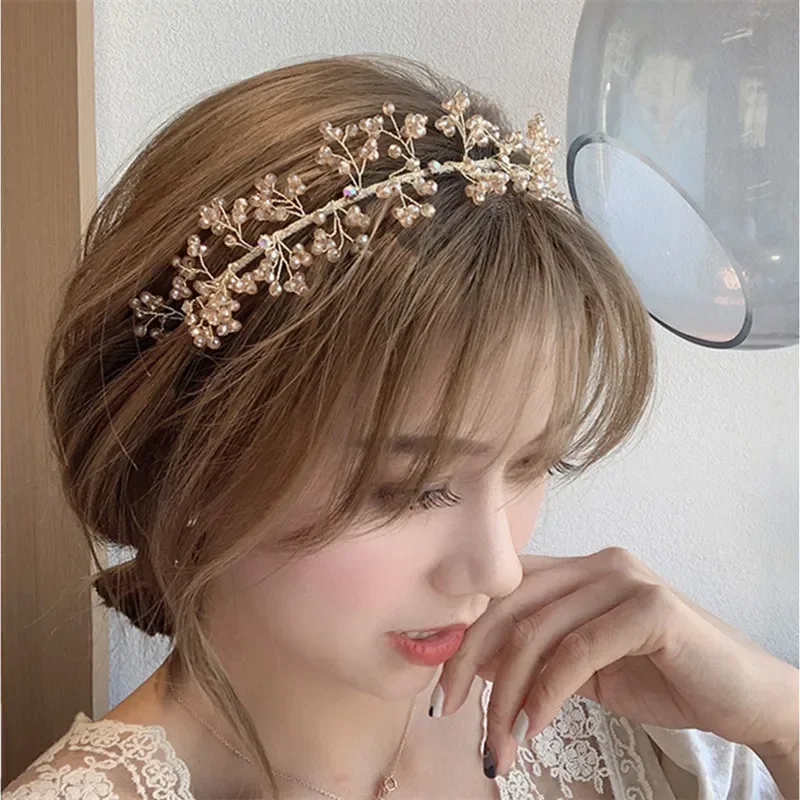 Crystal winding headband fashion hair accessories women three-dimensional leaf double thin side headband cute hair band headwear