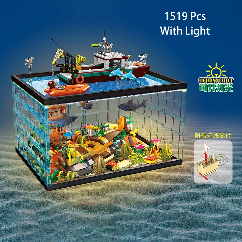 Exploration Underwater Scene Tank Building Blocks Sunken Ship Treasure Marine Organism Aquarium Bricks Toys Compatible With LEGO