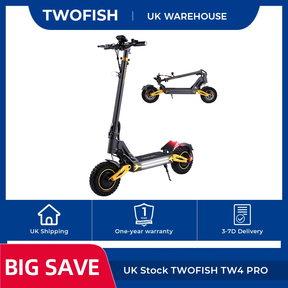 UK Stock TWOFISH TW4 PRO E-Scooter, 2*1000W Motor, 60V 23Ah Battery, 12" Tires, 72km/h Speed, 55km Range, Front & Rear Spring