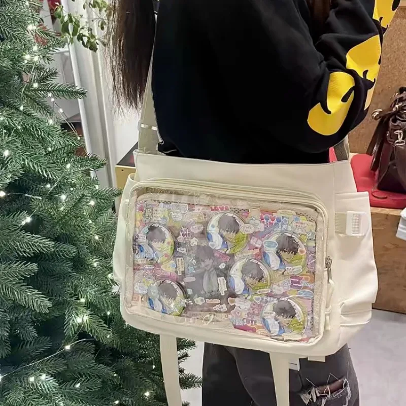 HAEX kadınlar Ita çanta moda yeni öğrenciler JK üniforma iki taraf Crossbody omuz çantaları katı naylon DIY Anime rozeti Bolso Mujer