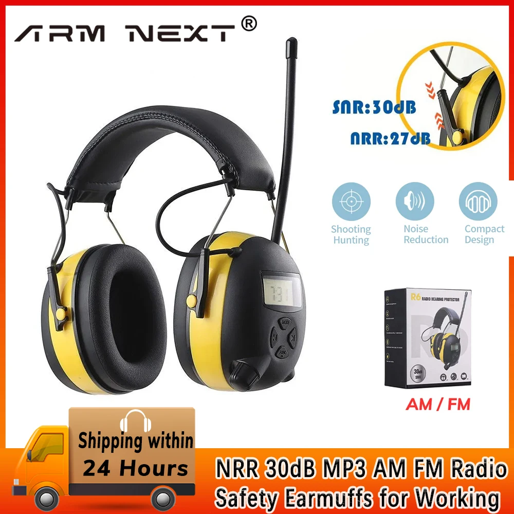 

NRR 30dB MP3 AM FM Radio Hearing Protection Ear Muffs Electronic Ear Protector Noise Reduction Safety Earmuffs for Working