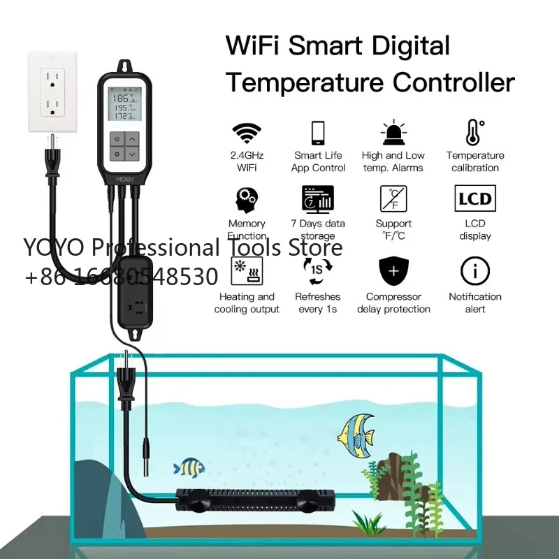 Hal  WiFi Digital Temperature Thermostat Outlet Plug Heating Cooling Mode Aquarium Home Brewing  Smart Life App Control