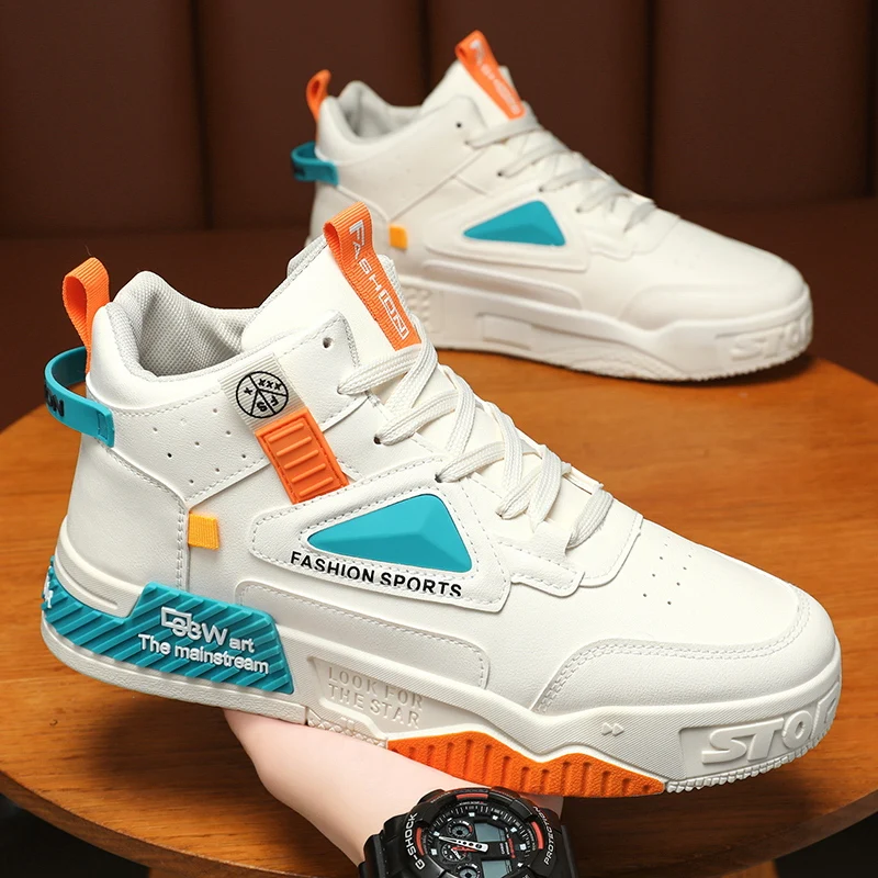 2025 New Men's High-top Sneakers Trendy Solid Color Lace-up Vulcanized Shoes Mens Lightweight Platform Shoes Designer Men Shoes