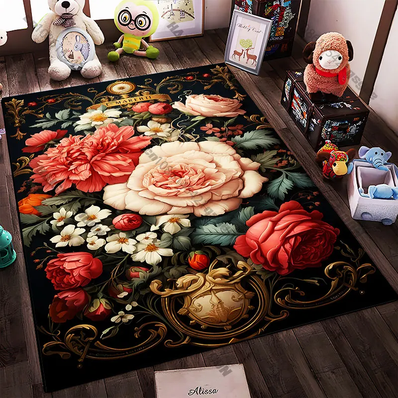 21 Sizes Elegant floral design golden accents Printed Area Rugs for Adult Yoga Mats Living Room Decor Personalized Doormat