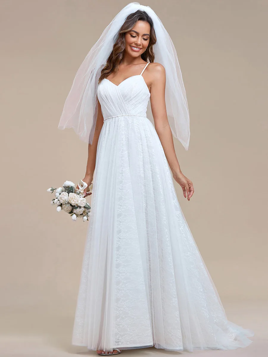 

Elegant Wedding Dresses Spaghetti Straps Lace Mesh Floor-Length 2024 Ever Pretty of Lace A-line Ivory Bridal Women Dress