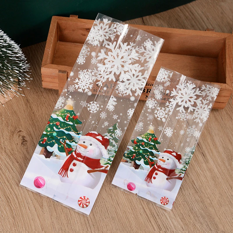 25/50pcs Snowman Cookie Baking Packaging Bags Candy Snack Gift Bag Xmas Tree Snowflake 2024 Christmas New Year Party Decorations