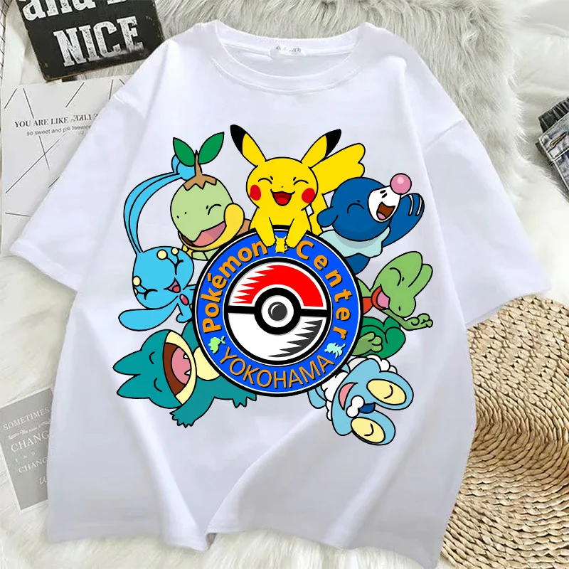 Pokemon T-shirts for Men Women Pikachu Anime Cartoon Short Sleeved Shirt Boys Girls Fashion Hip Hop Summer Top Adult Clothes