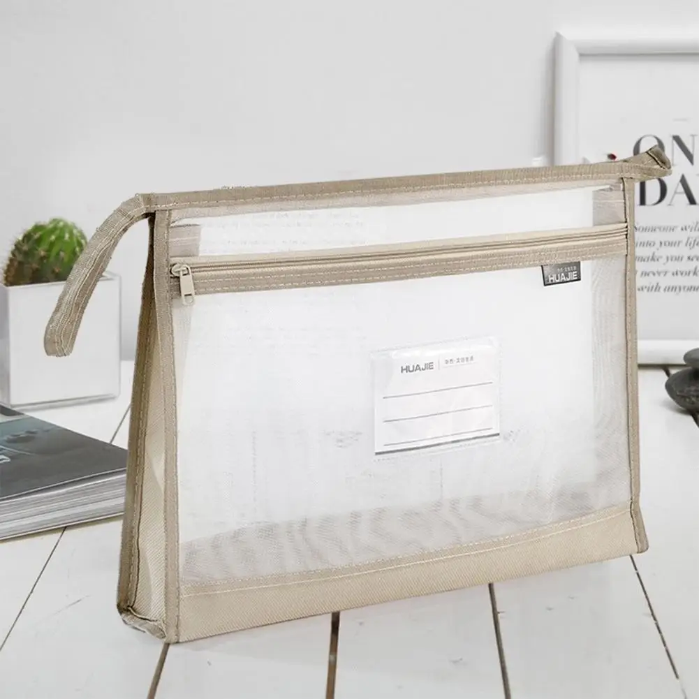 Support de stockage de fichiers à double couche, fermeture à glissière en maille, poudre, dossier A4, école, bureau, organisation de voyage