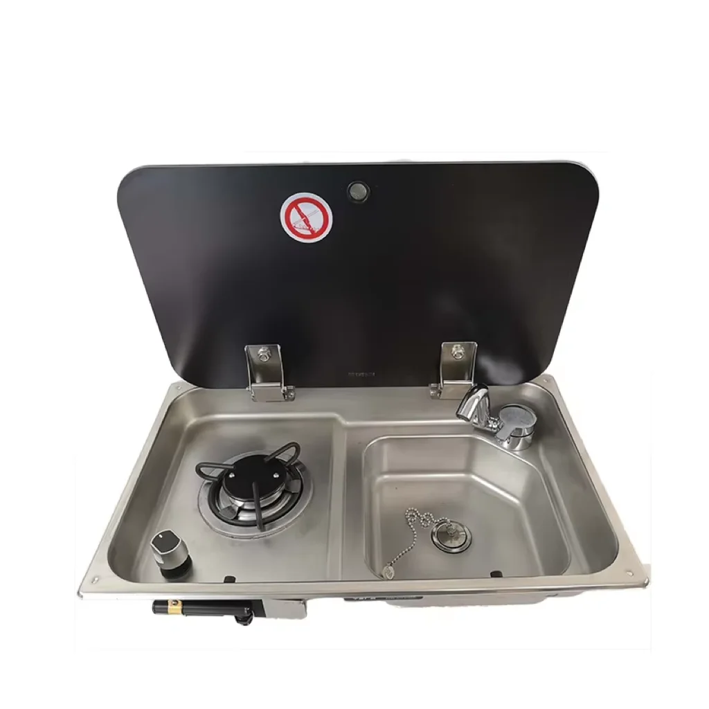 RV Marine Integrated Oven Toughened Glass Hood Stainless Steel 304 tank Gas Stove Integrated for RV Yacht 536*318*146/120 mm