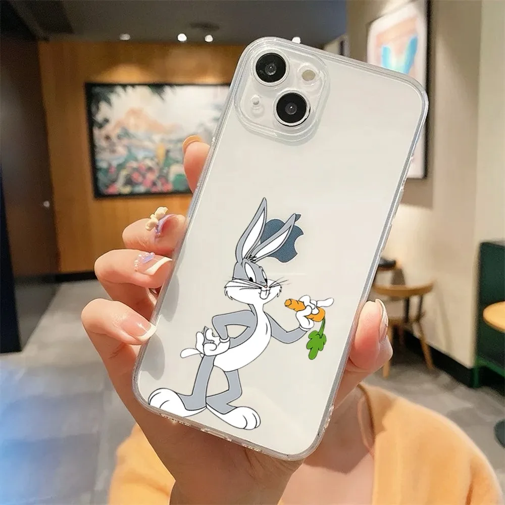 Funny B-bugs Cartoon B-bunny-y Phone Case For Iphone 16 15 11 13 14 Pro Max 7 8 Plus X Xr Xs Max Se2020 12mini Transparent Cover