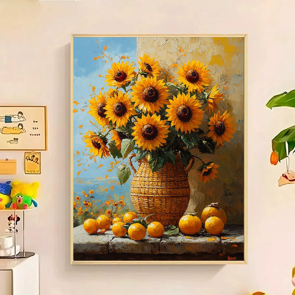 RUOPOTY Malen nach Zahlen Neuheiten Sonnenblumenvase Dekoration Bastelbedarf Erwachsene Handgemaltes Farbset Acrylfarben Geschenke