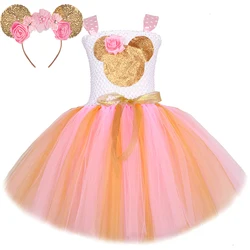 Gold Pink Cartoon Minnie Costume for Girls Kids Christmas Halloween Ballet Tutus Outfit Animal Princess Dresses Birthday Clothes