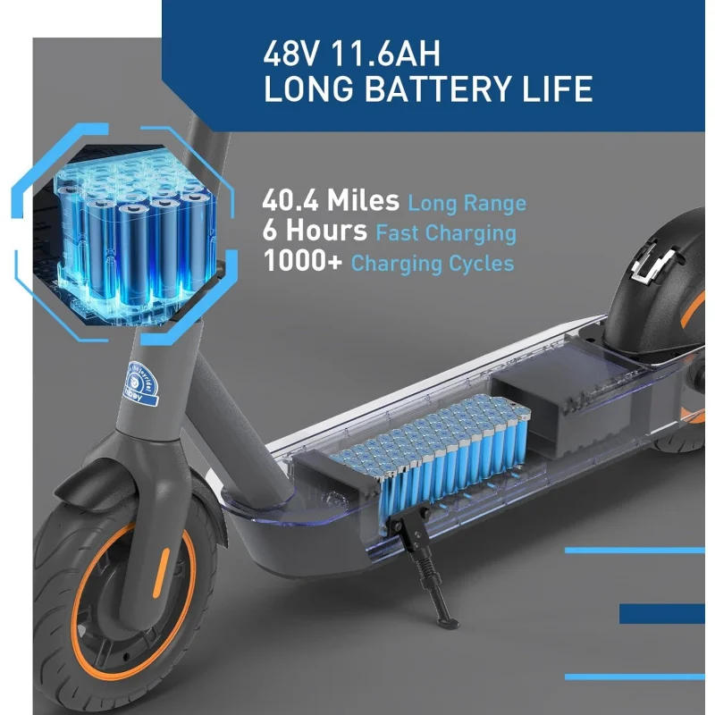 Hiboy-patinete eléctrico S2 de largo alcance, 40,4 Mi, 19 MPH, potencia máxima del Motor de 650W, sistema de frenado Dual y Control de crucero