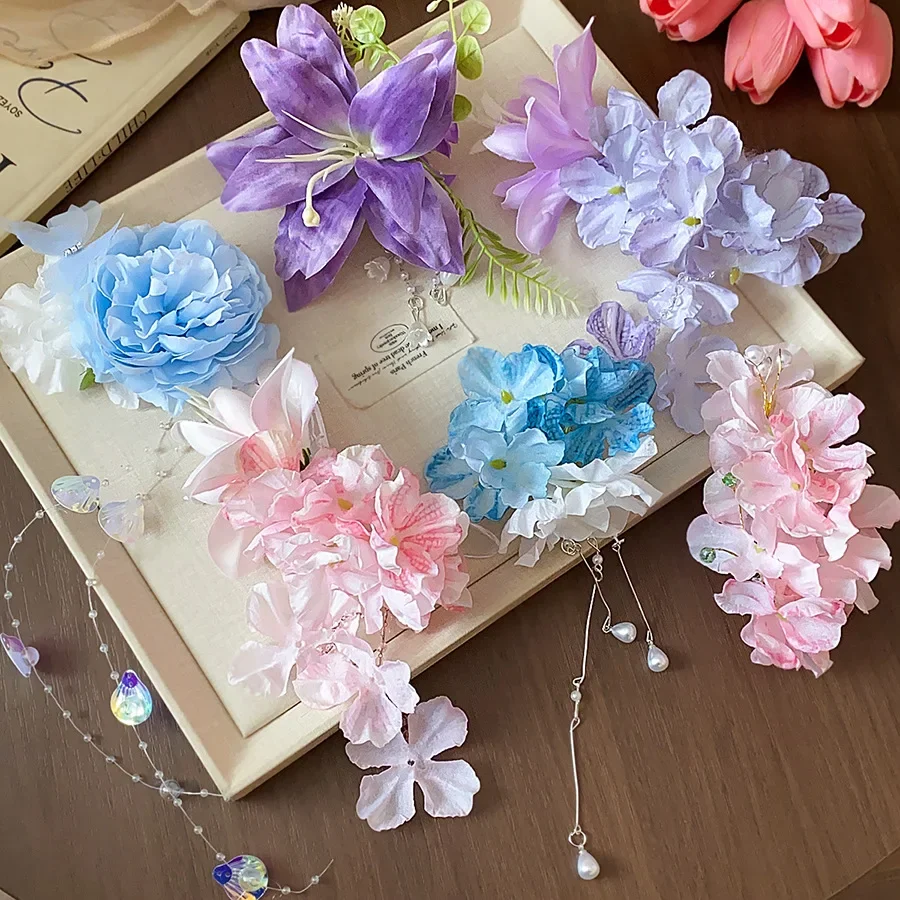 Vielseitige Romantische Künstliche Blumen-Haarspangen für Frauen, Frische Süße Blumencluster-Quasten-Haarklammern für Urlaub, Reisen und Fotoshootings M – Detail 3