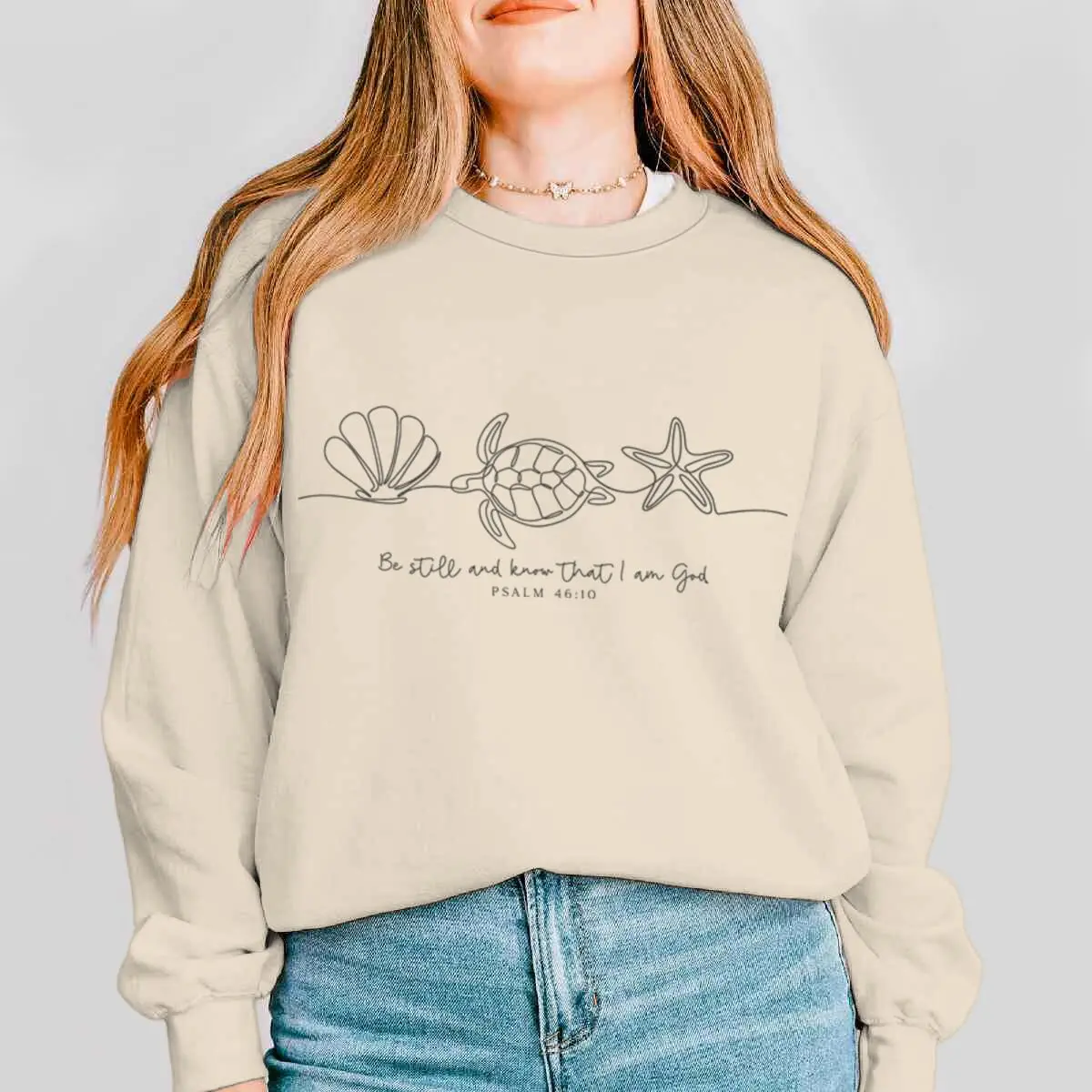 

Повседневные топы с библейскими цитатами: толстовка «Будь спокойным и знай, что Я есть Бог», христианский подарок, классический свитер, одежда с библейскими цитатами и морскими звездами