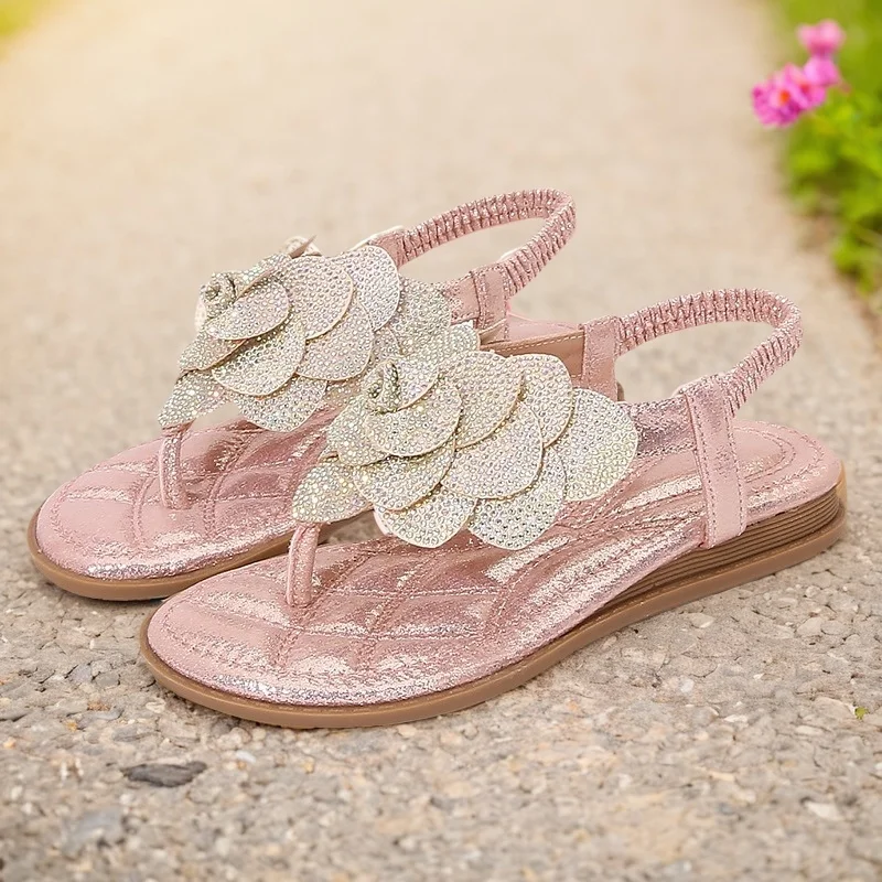 Girls flower clamp Princess shoes sandals flat summer new fashion open toe Roman shoes children soft soles all match