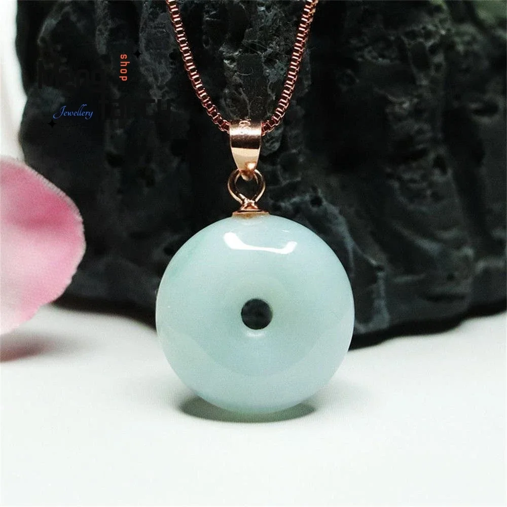 

S925 Silver Natural Jadeite Exquisite Elegant Simple High-grade Pendant Peace Buckle Burmese Jade Luxury Quality Fashion Jewelry