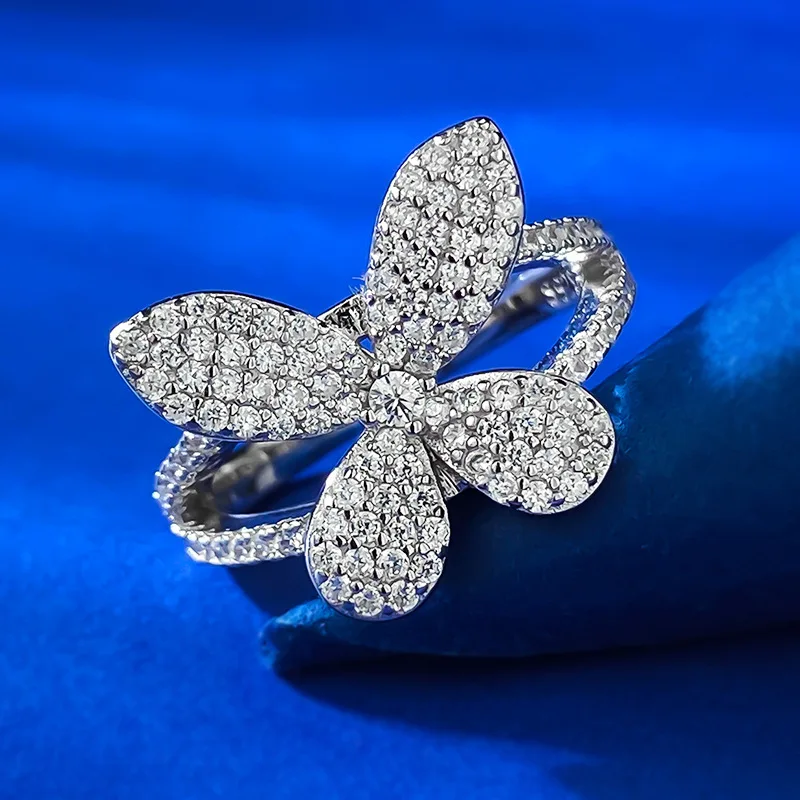 New European and American Bowknot Fashion Imitation S925 Sterling Silver Luxury Surround Set with Diamonds Style Ring