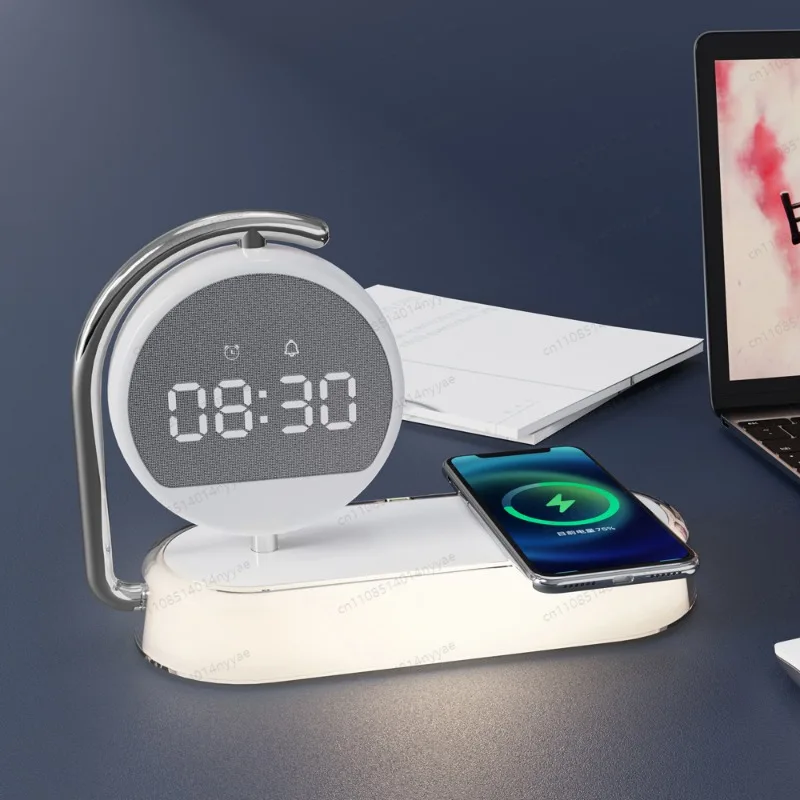 Wireless Charging Alarm Clock with Night Light - 3-in-1 Multifunctional Digital Clock & Phone Charger for Bedroom/Office