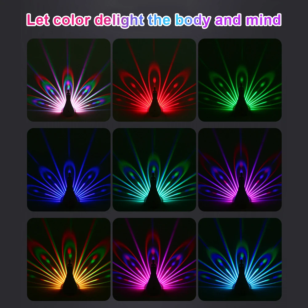 LED Peacock Projection Lamp Colorful Wall Lamp with Remote Control Atmosphere Lamp Night Light Bedside Lamp for Home Bedroom