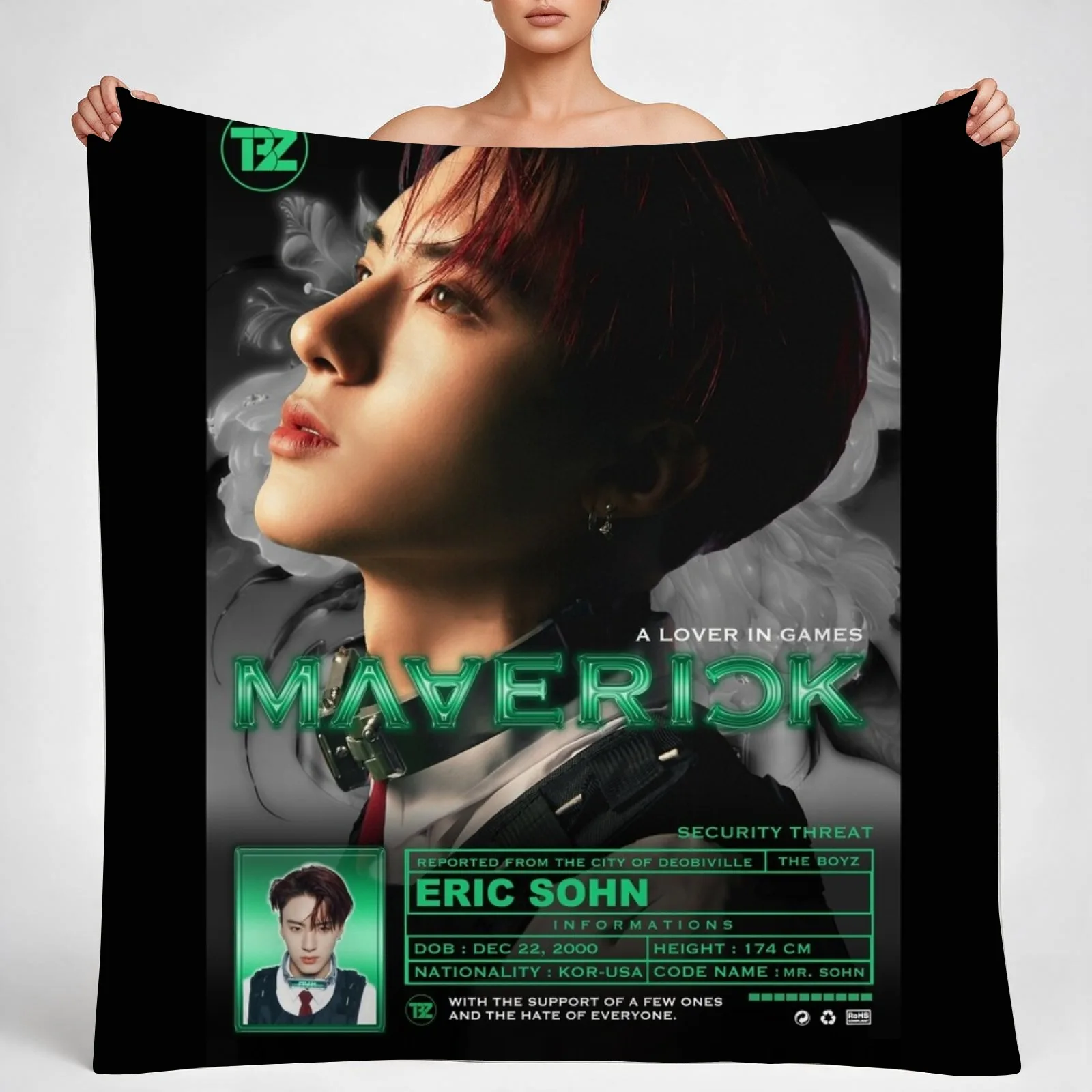 Eric Sohn Maverick ! [The Boyz] Throw Blanket couch cozy soft plush fuzzy picnic outdoor blanket