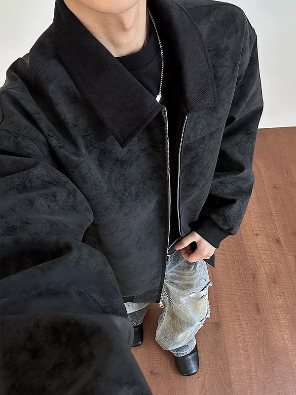 

Мужская куртка из искусственной кожи свободного кроя в американском стиле, окрашенная, весенняя, ретро, с воротником-стойкой, повседневная, молодежная