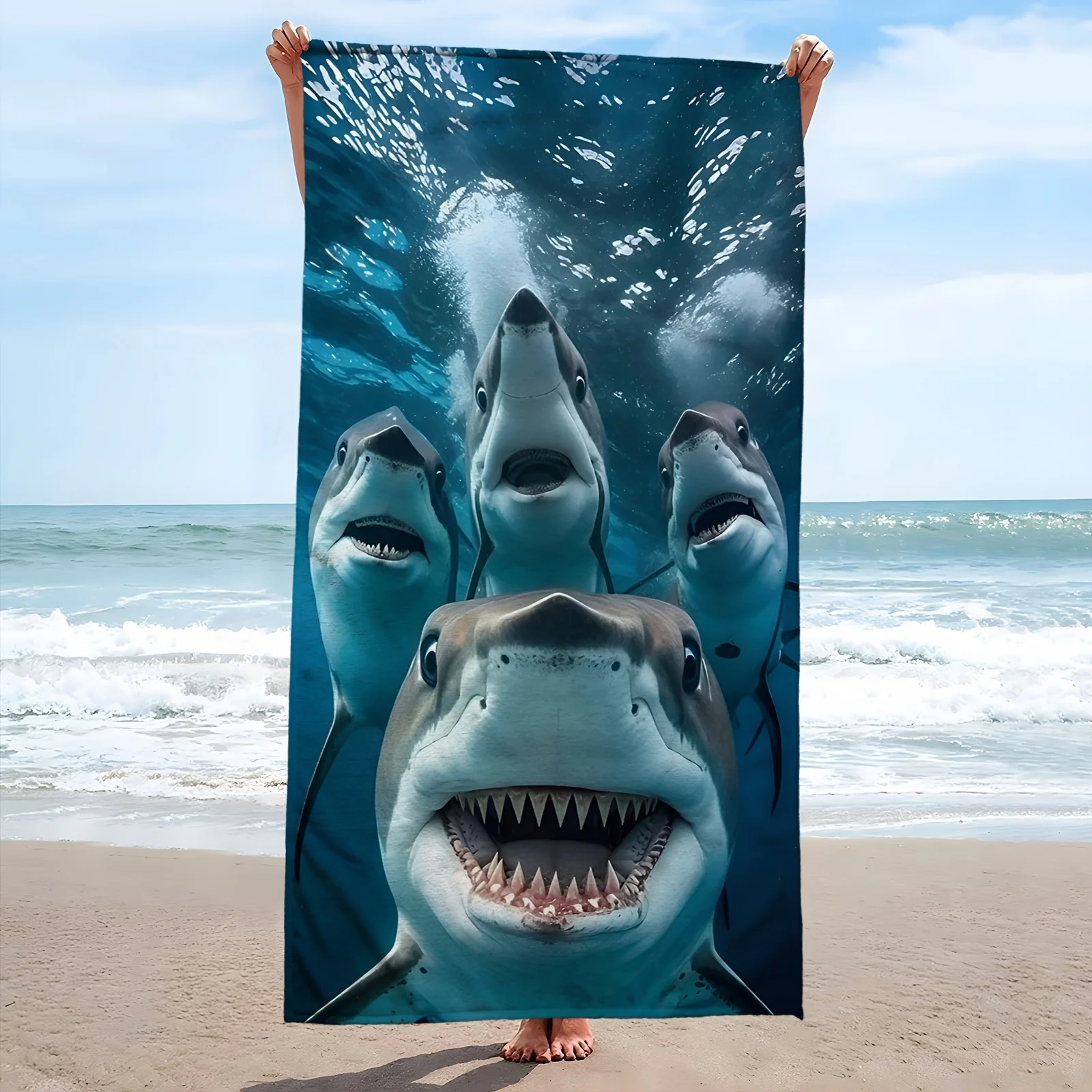Extra Large Shark Print Microfiber Beach Towel Super Absorbent Quick-Dry Mat For Travel Pool Surfing Camping
