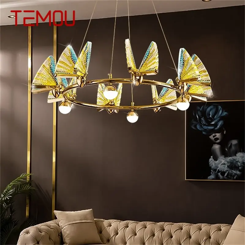 

TEMOU Nordic Colorful Chandelier Lamps Fixtures Pendant Lights Butterfly Ring Home for Home Decoration