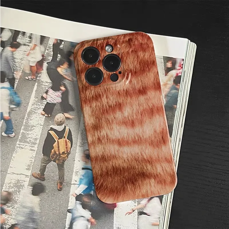 Ins Brown Fur Art High-Quality PC Case for IPhone 16 15 14 13 Pro Max Back Phone Cover for 12 Mini 11 Pro Max XR XS Phone Case