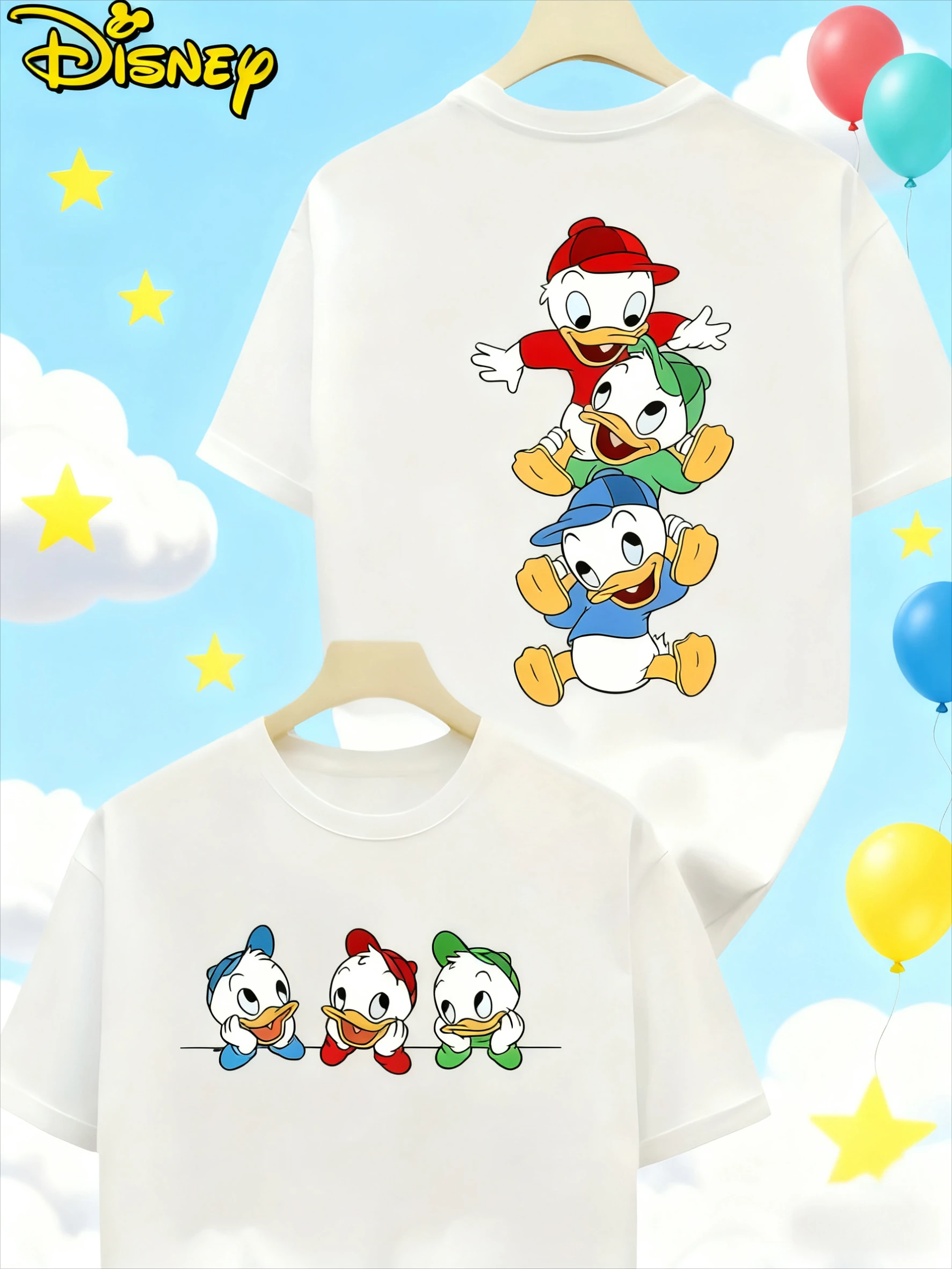 

2025-26 Summer Disney Cartoon Donald Duck-themed Printed Pure Cotton T-shirt, Loose and Casual Short-sleeved, Unisply-style