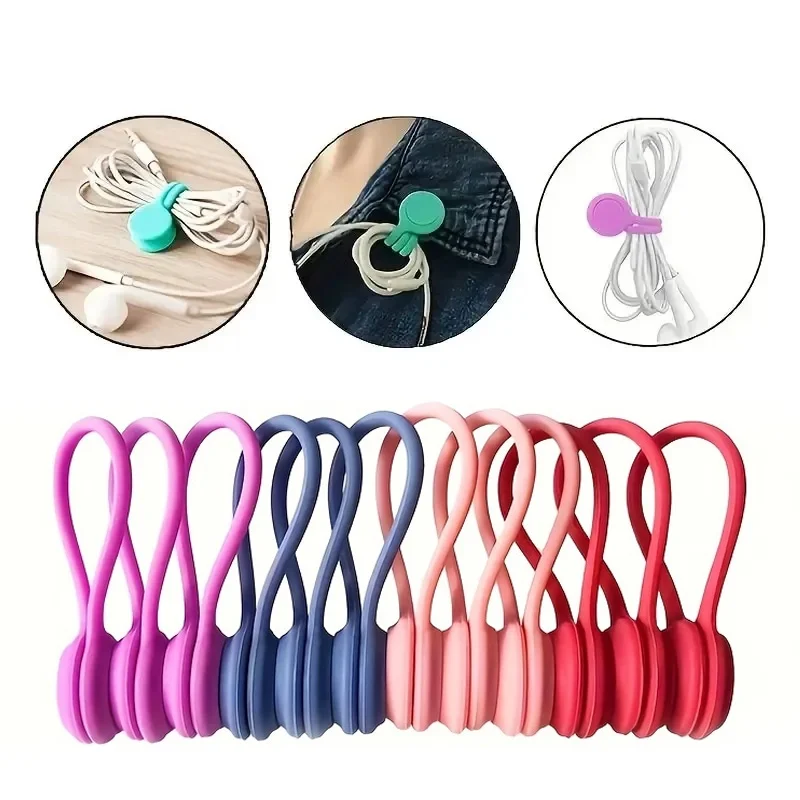 ربطات كابل سيليكون مغناطيسية ملونة، منظم سلك قابل لإعادة الاستخدام، ربطات سلك مغناطيسية من السيليكون لسماعات الرأس USB وكابل بيانات لوحة المفاتيح #1