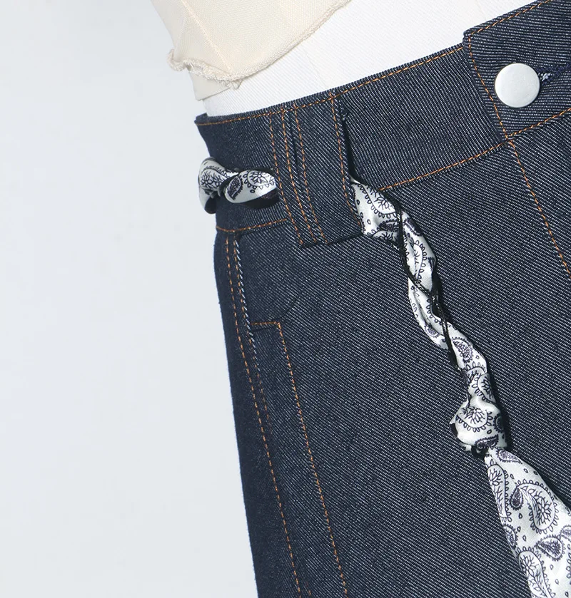 Foulard en soie sangle ceinture rétro taille haute jupe en jean Anti-lumière a-word jupe de hanche