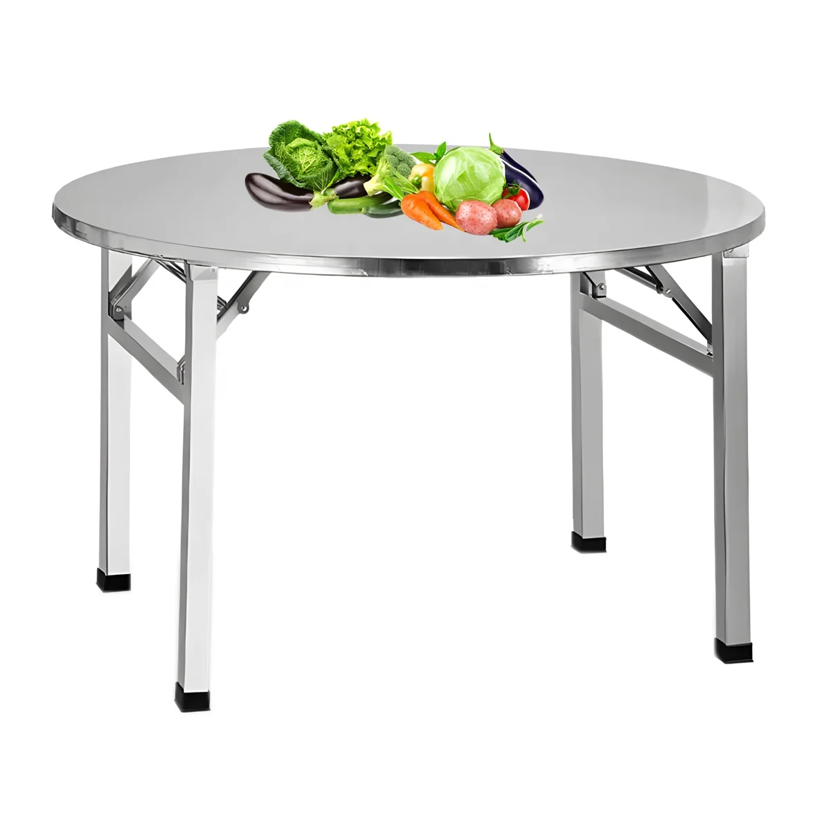 

Outdoor Indoor Large Stainless Steel Folding Round Table Foldable Banquet Space Saving Dining Room Table Sets for 10 Person