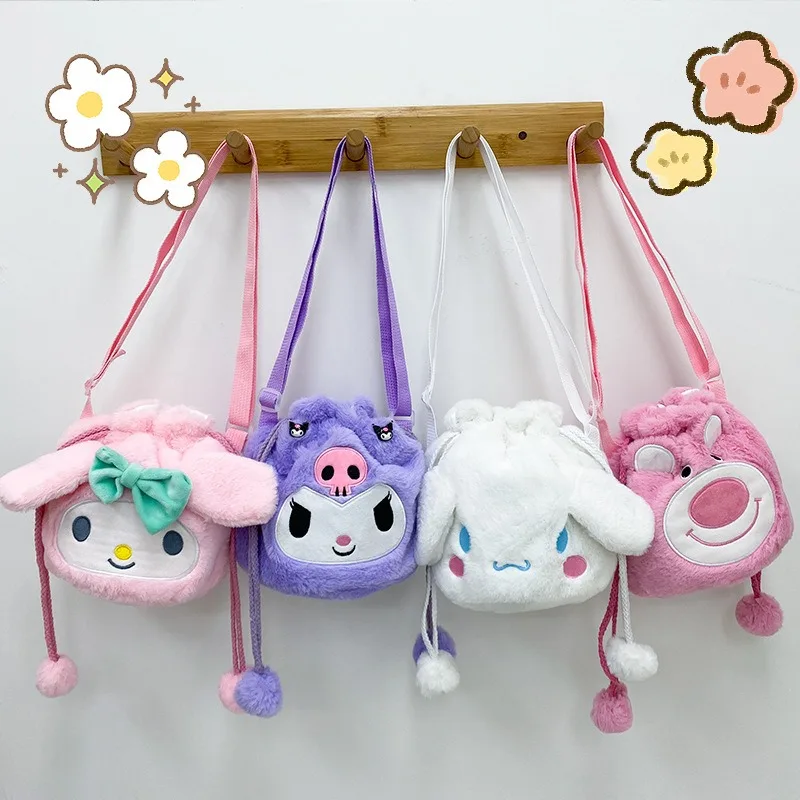 Cartoon Hello Kitty Plush Crossbody Bag Doll Cute Belly Mouth Cinnamon Dog Kurome Handbag Storage Bag Shoulder Bag