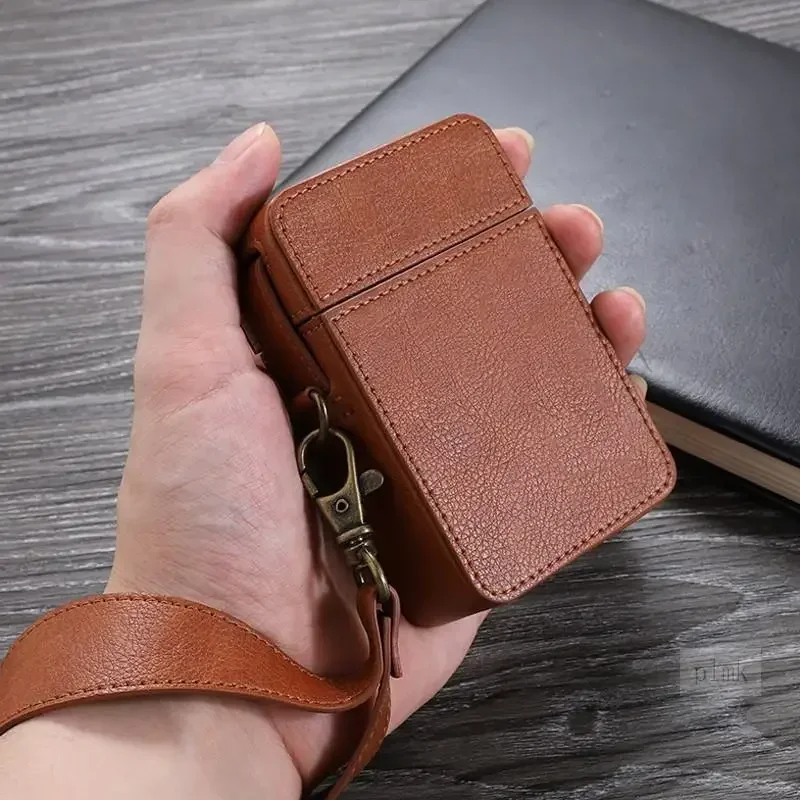 

Genuine Leather Cigarette Case Cover Luxury PU Leather Cigarettes Box Holder Big Capacity Lighter Sleeve Gadgets for Women Men