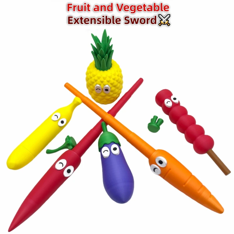 New Fruit Pressure Relief Telescopic Sword Toy, 6 Styles, Telescopic Deformation Storage, Family Gathering Birthday Gift
