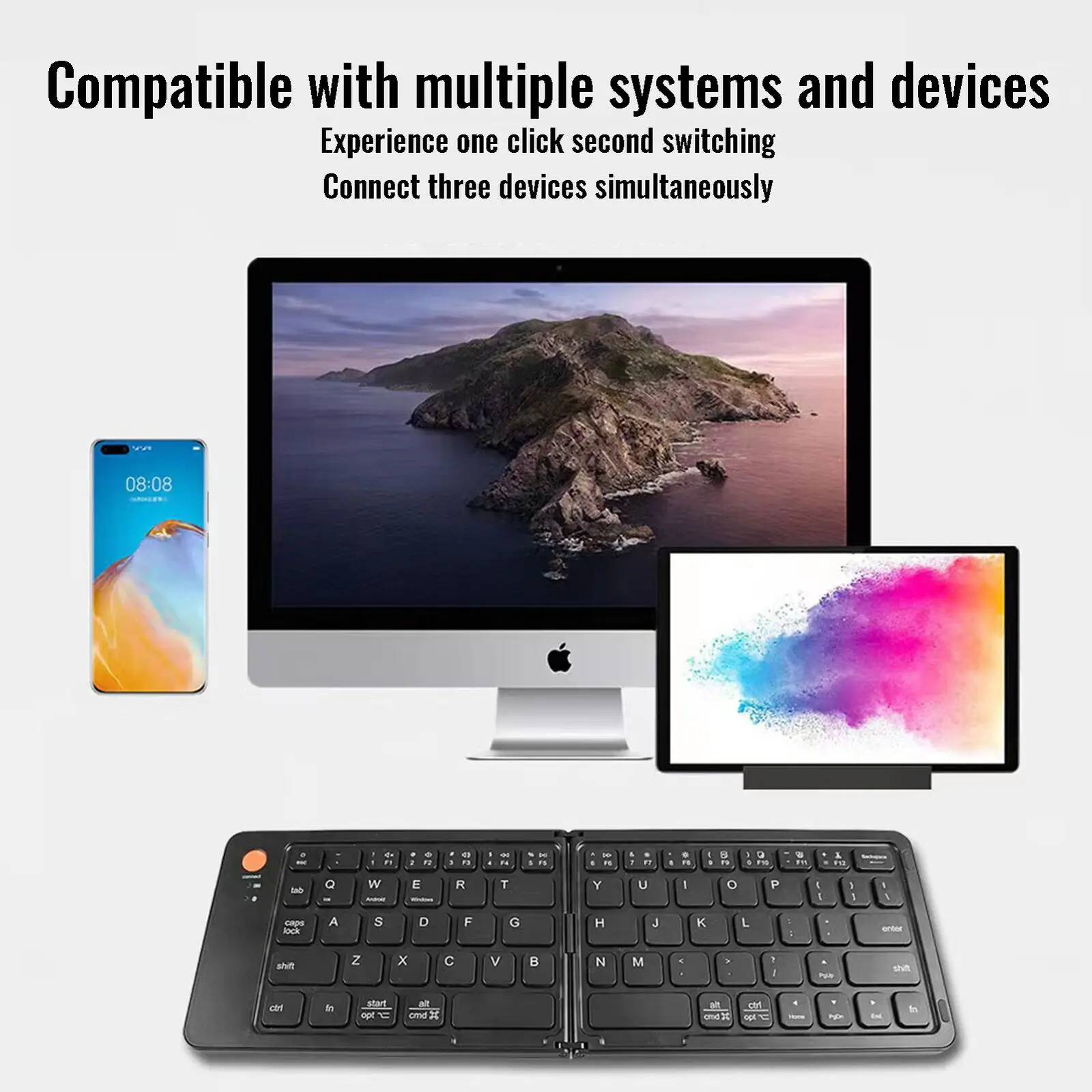 Teclado Plegable Ultrafino Compatible con Bluetooth Teclados Inalámbricos Silenciosos para Android iOS Windows para Tableta Portátil Teléfono Móvil