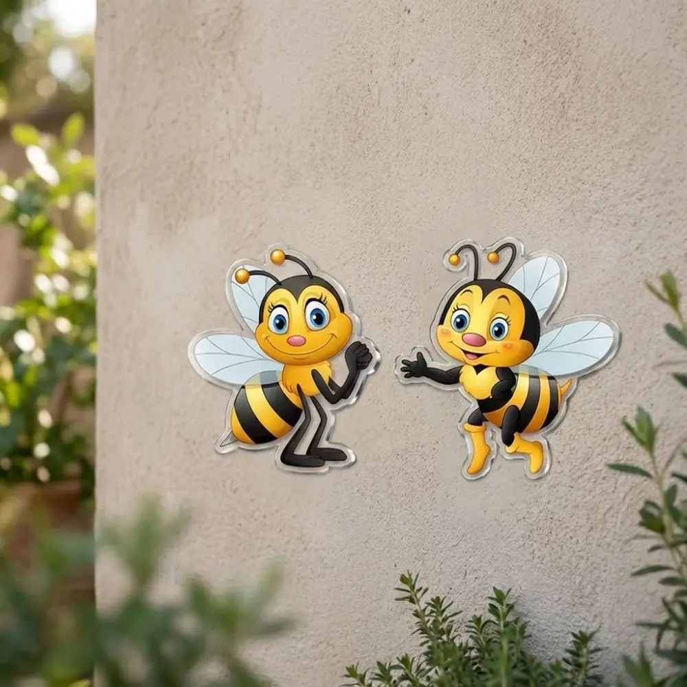 2Pcs 2D Flat Acrylic Cartoon Bee Wall Decor Sun Resistant Rainproof Garden Bee Hanging Plaque Bee Themed Anti-Fade
